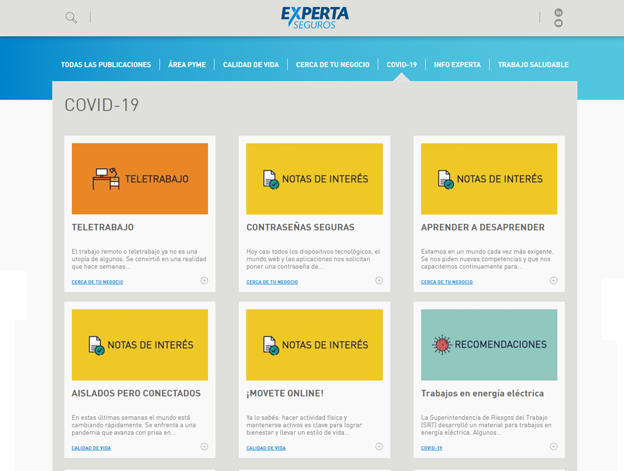 Conectados para Prevenir: Experta Seguros incorpora a su Blog una sección de COVID–19