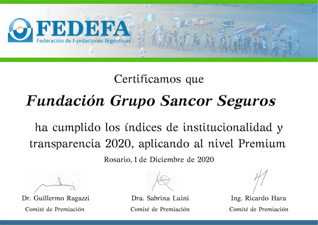 Fundación Grupo Sancor Seguros recibió el premio a la Solidaridad FEDEFA 2020